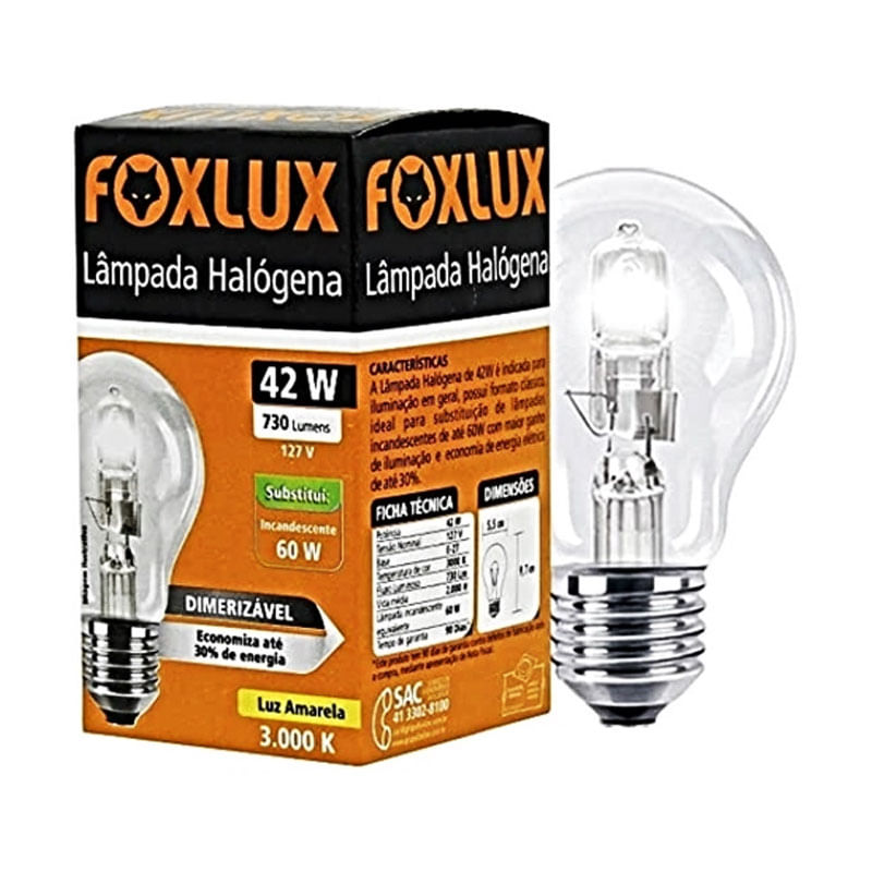Lâmpada Halógena Clássica FoxLux 42w 220v