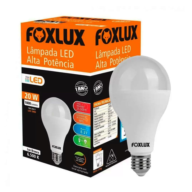 Lâmpada Led Alta Potência Fox Lux 20W 6500k Bivolt