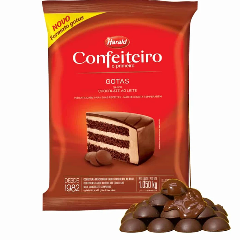 Cobertura Chocolate Ao Leite em Gotas Confeiteiro Harald 1,01 kg