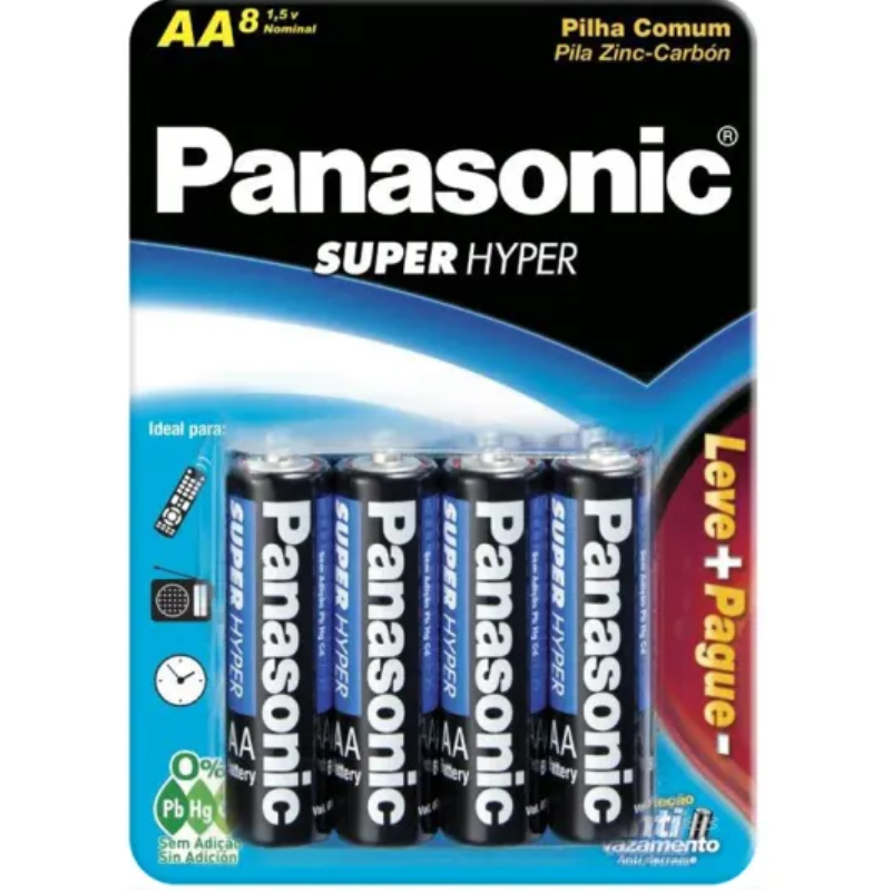PILHA PANASONIC SUPER HYPER AA LEVE 8 PAGUE 6