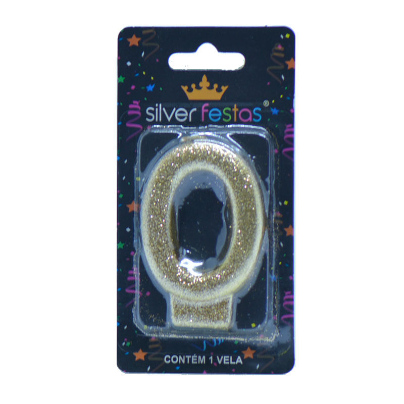 Vela com Glitter Silver Número 0 Dourado