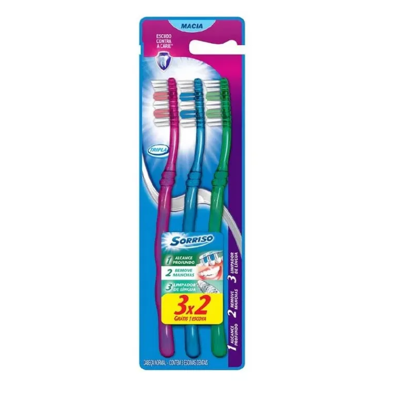 Kit Escova Dental Sorriso Tripla 123 Leve 3 Pague 2