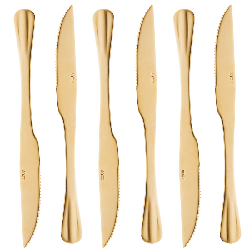 Conjunto com 6 Facas para Churrasco Inox Dourado 