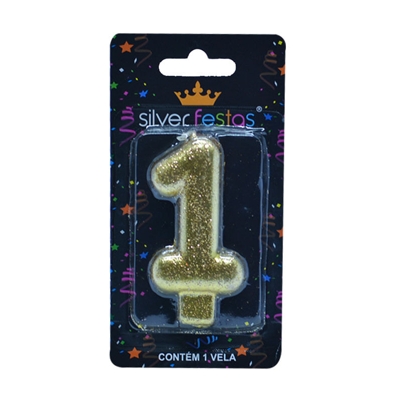 Vela com Glitter Silver Número 1 Dourado