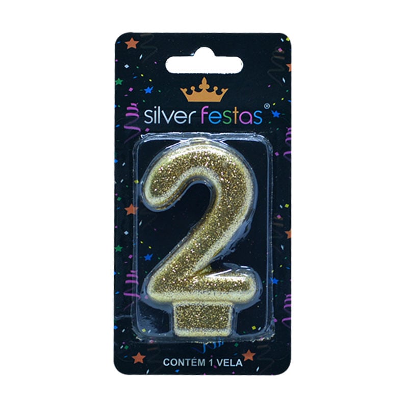 Vela com Glitter Silver Número 2 Dourado