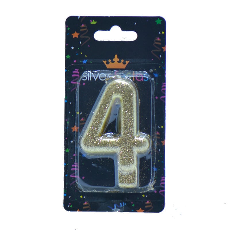 Vela com Glitter Silver Número 4 Dourado