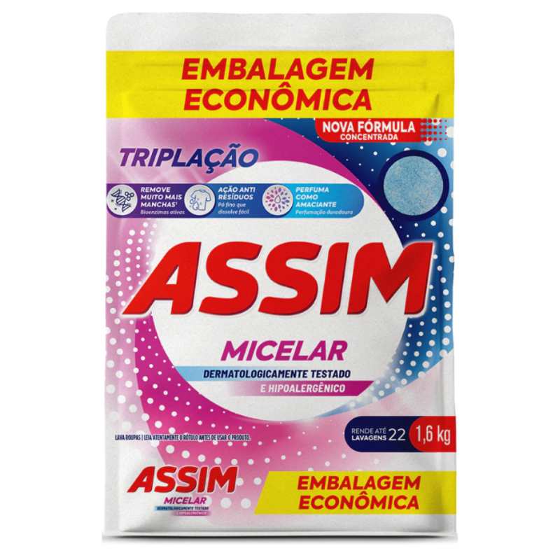 Sabão em Pó Assim Micelar Hipoalergênico 1,6kg