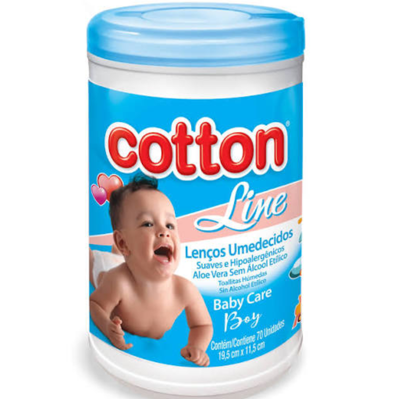 Lenço Umedecido Cotton Line Azul 70un