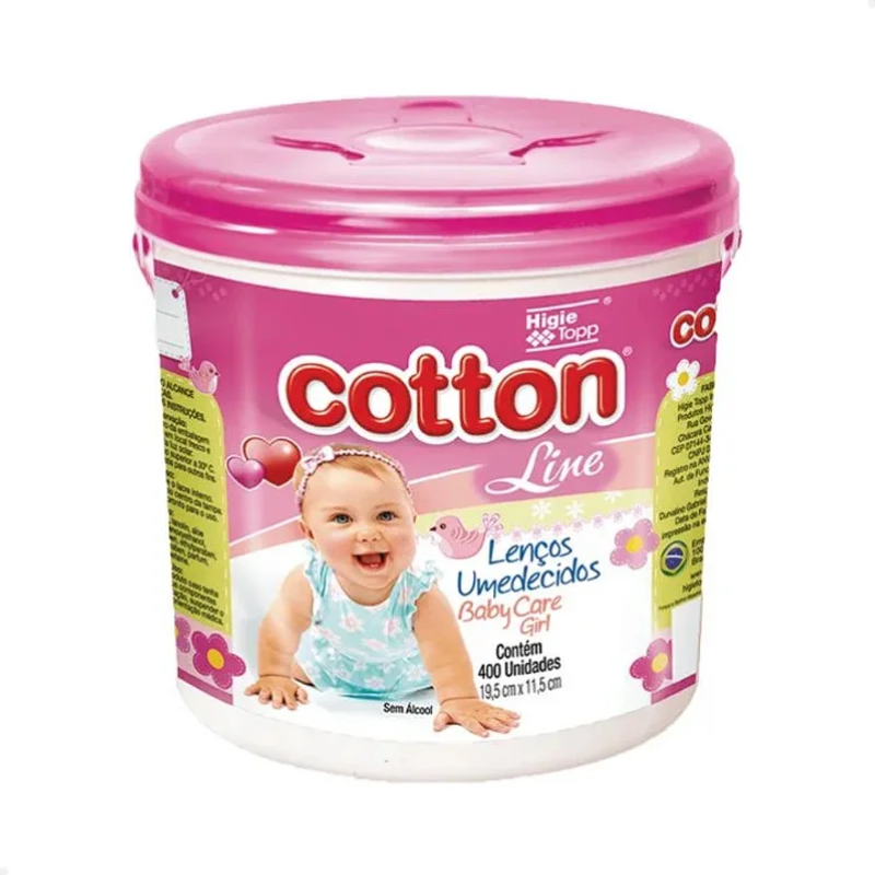 Lenço Umedecido Cotton Line Balde Rosa 400un 