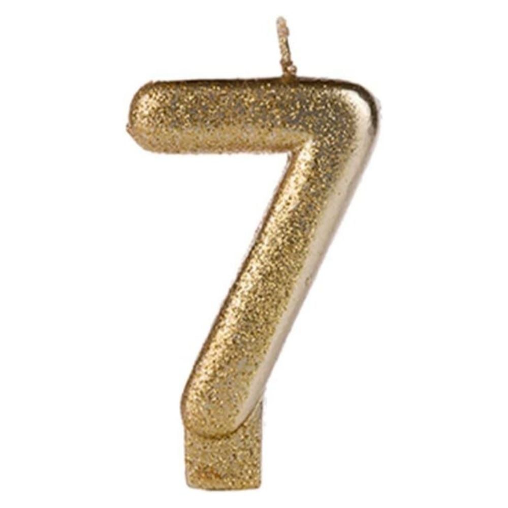 Vela com Glitter Silver Número 7 Dourada