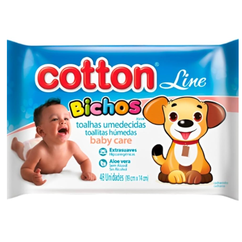 Toalha Umedecida Cotton Line Bichos 48un