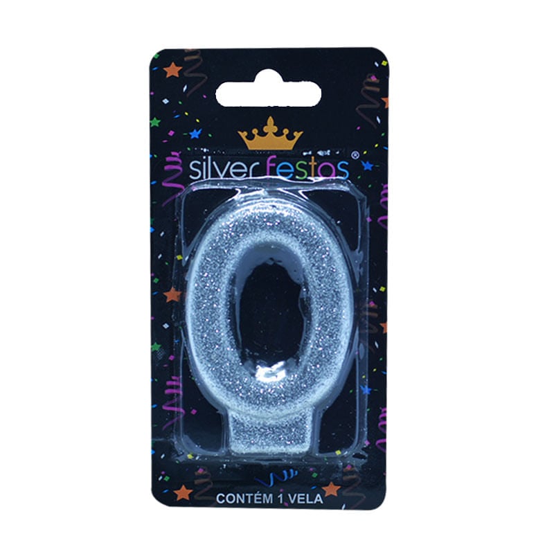 Vela com Glitter Silver Número 0 Prateada