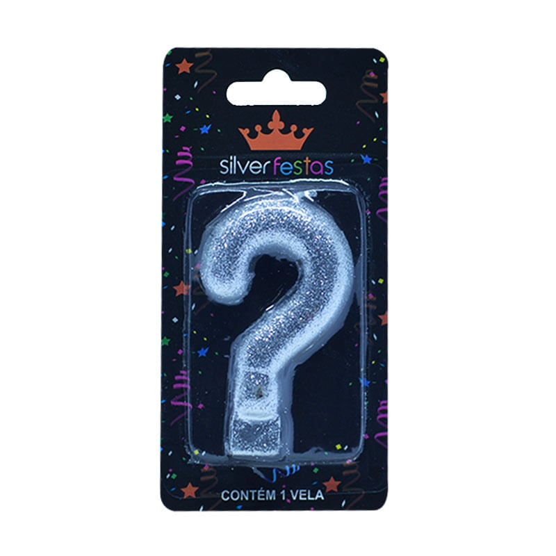 Vela com Glitter Silver Interrogação Prateada
