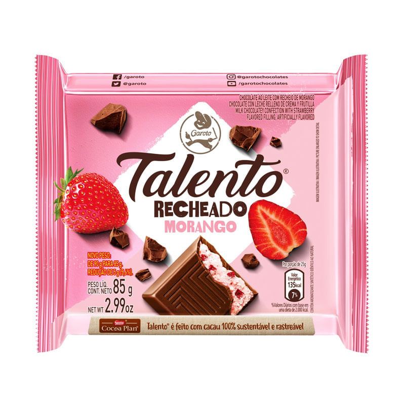 Chocolate Talento Recheado Morango 85g