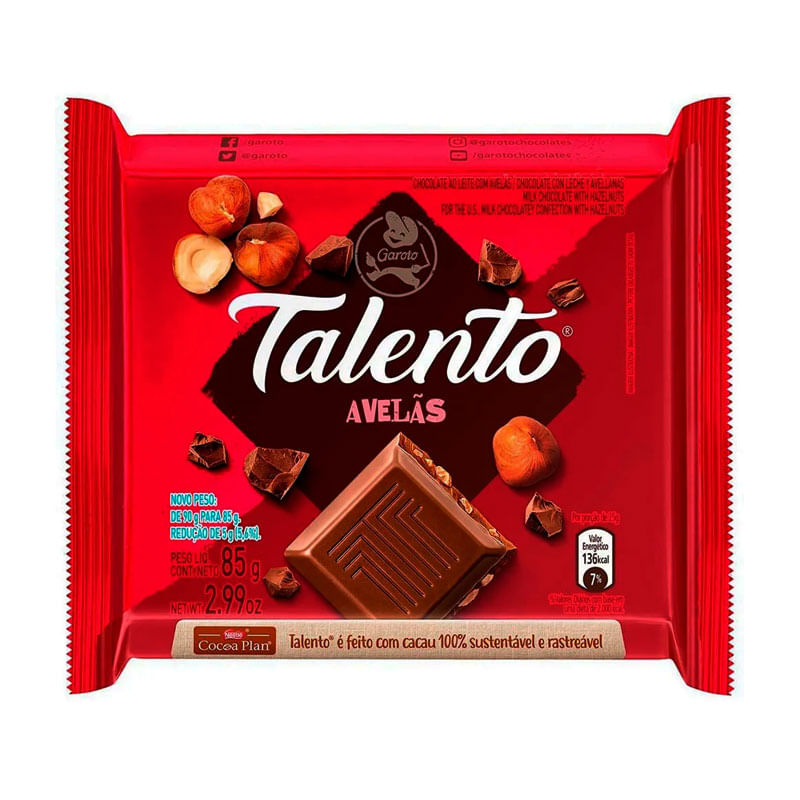 Chocolate ao Leite Talento  Avelãs 85g