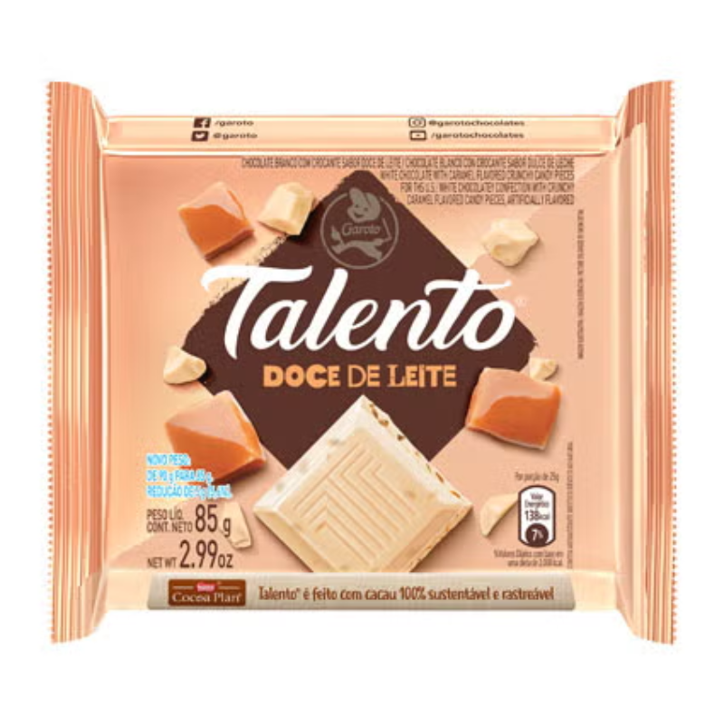 Chocolate Branco Talento Doce de Leite 85g 