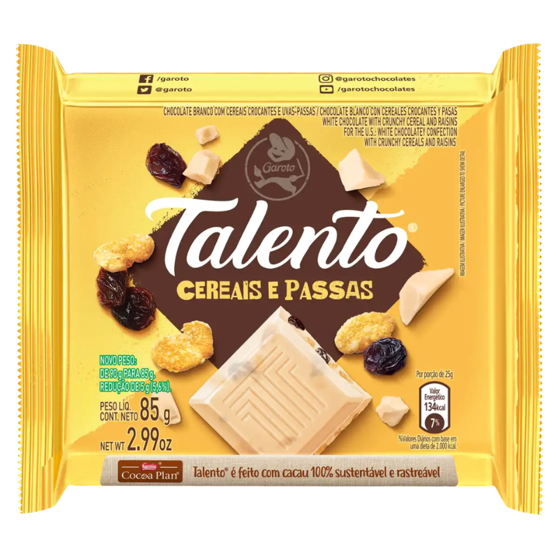 Chocolate Talento Branco com Cereais 85g