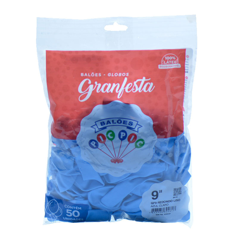 Balão Granfesta 9  Redondo Azul Claro 50un