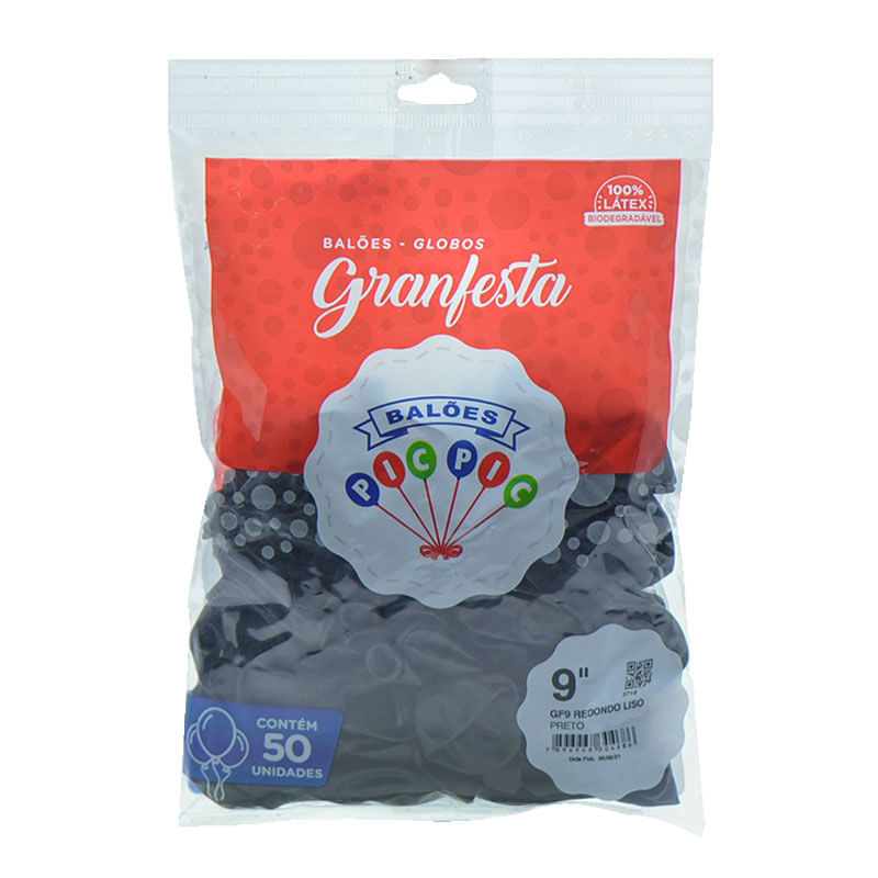 Balão Granfesta 9  Redondo Preto 50un