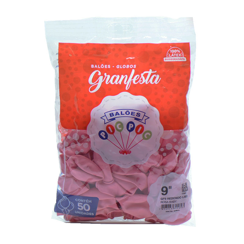 Balão Granfesta 9  Redondo Rosa Baby 50un