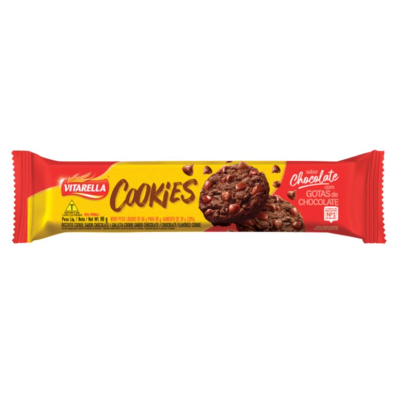 Biscoito Cookie Vitarella 80g Chocolate com Gotas de Chocolate