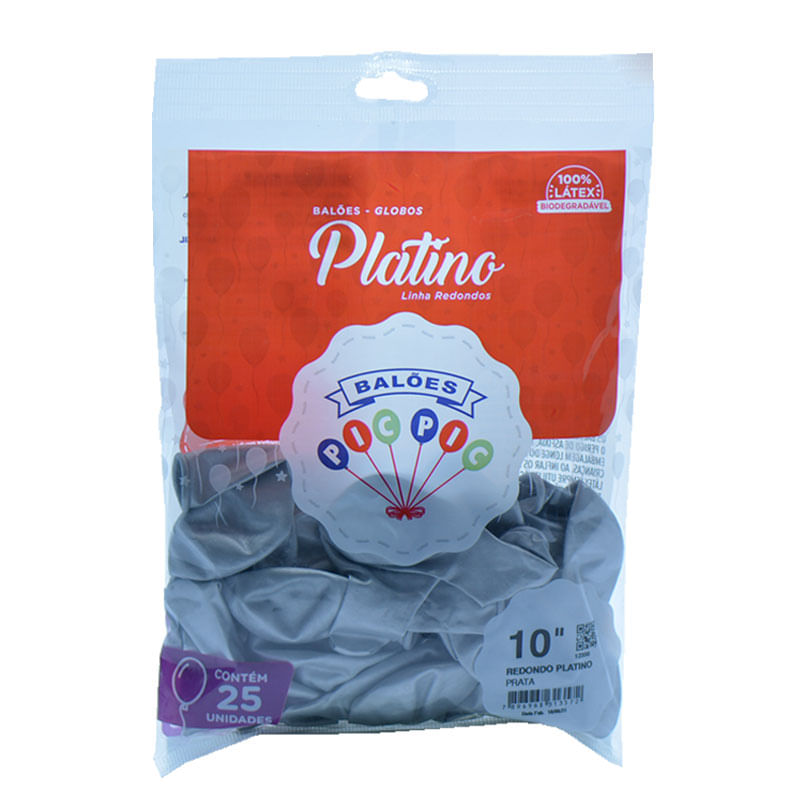Balão Pic Pic 10” Platino Redondo Prata