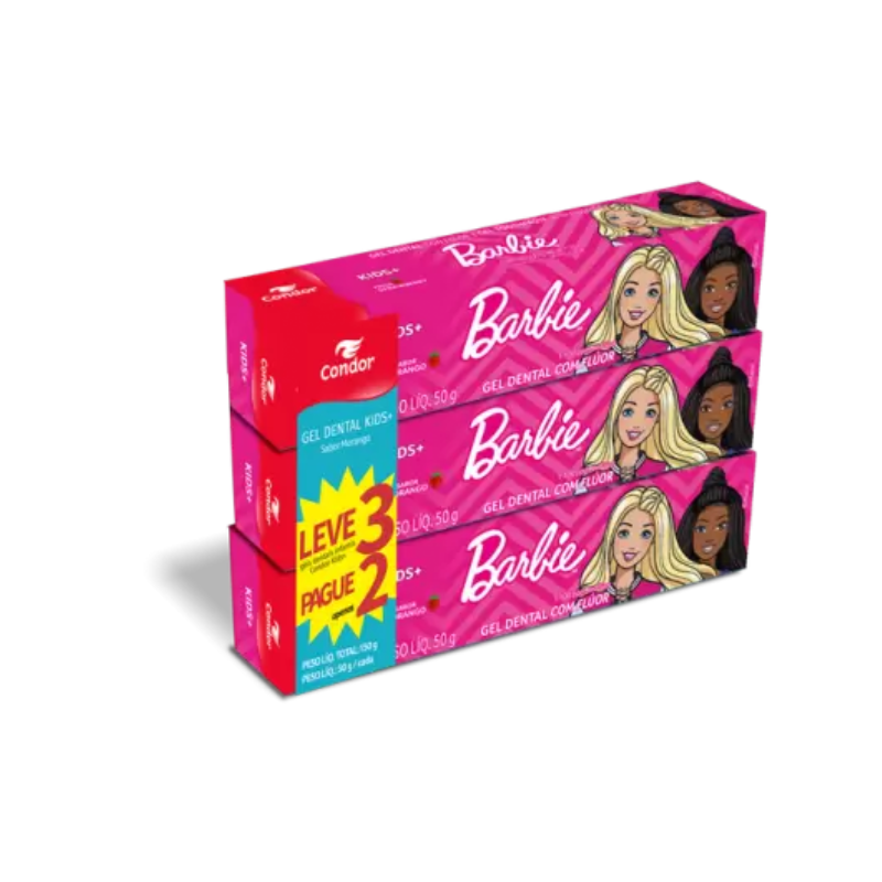 Gel Dental Condor Barbie com Flúor Kids+ 50 g – Leve 3, Pague 2 (Ref. 8211)