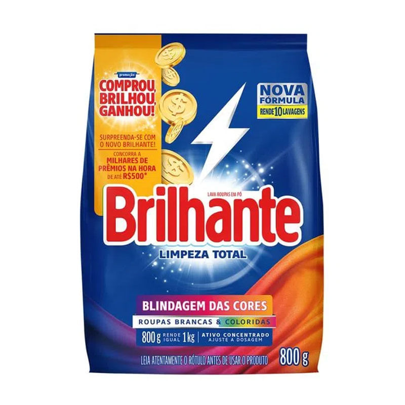 Lava Roupa Brilhante Limpeza Total 800g