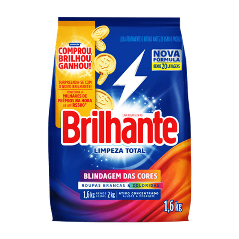 Sabão em Pó Brilhante Limpeza Total 1,6kg