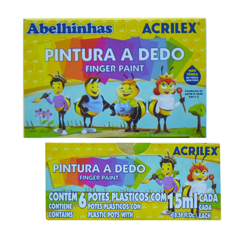Pintura a Dedo Acrilex 15ml com 6 Cores