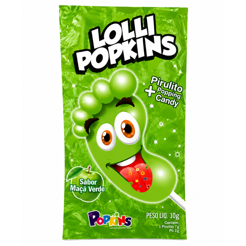 Pirulito Lolli Popkins Maçã Verde com Pó