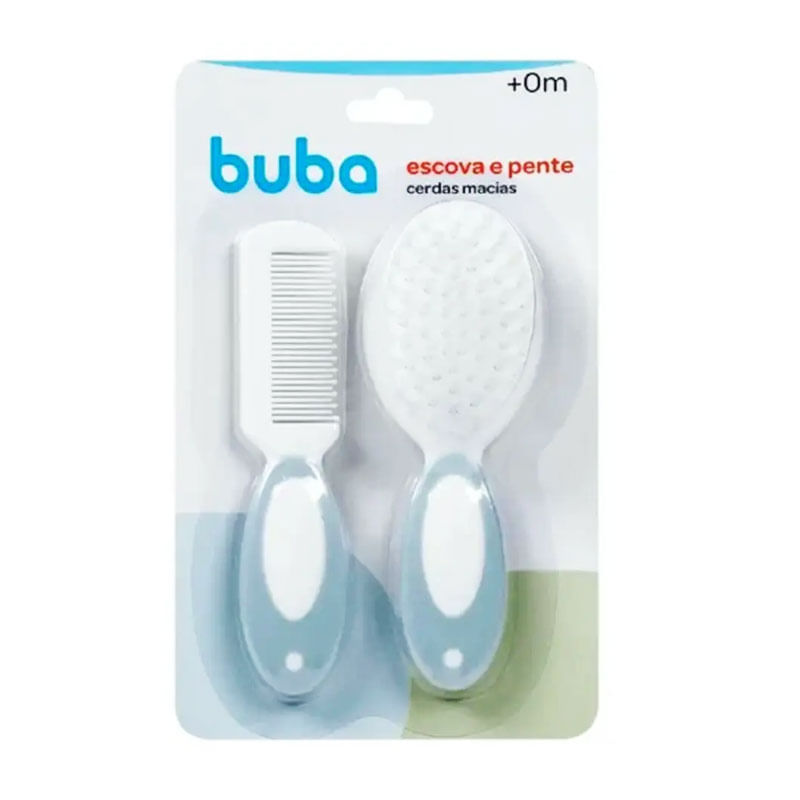 Escova e Pente Buba Cerdas macias Azul