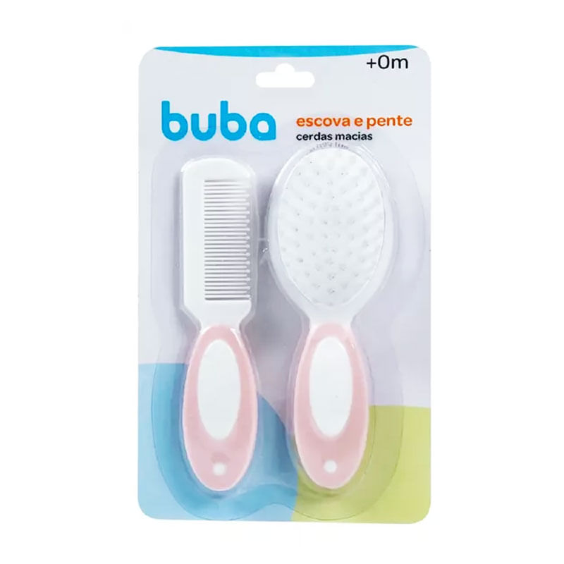Escova e Pente Buba Cerdas Macias Rosa