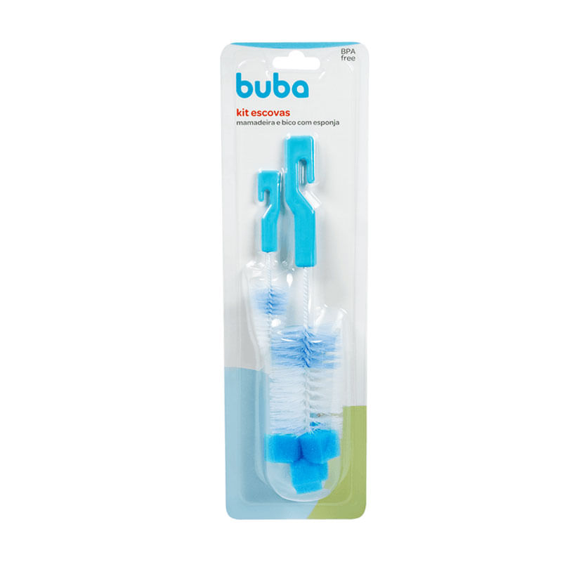 Kit de Escova Buba para Mamadeira e Bico Esponja Azul