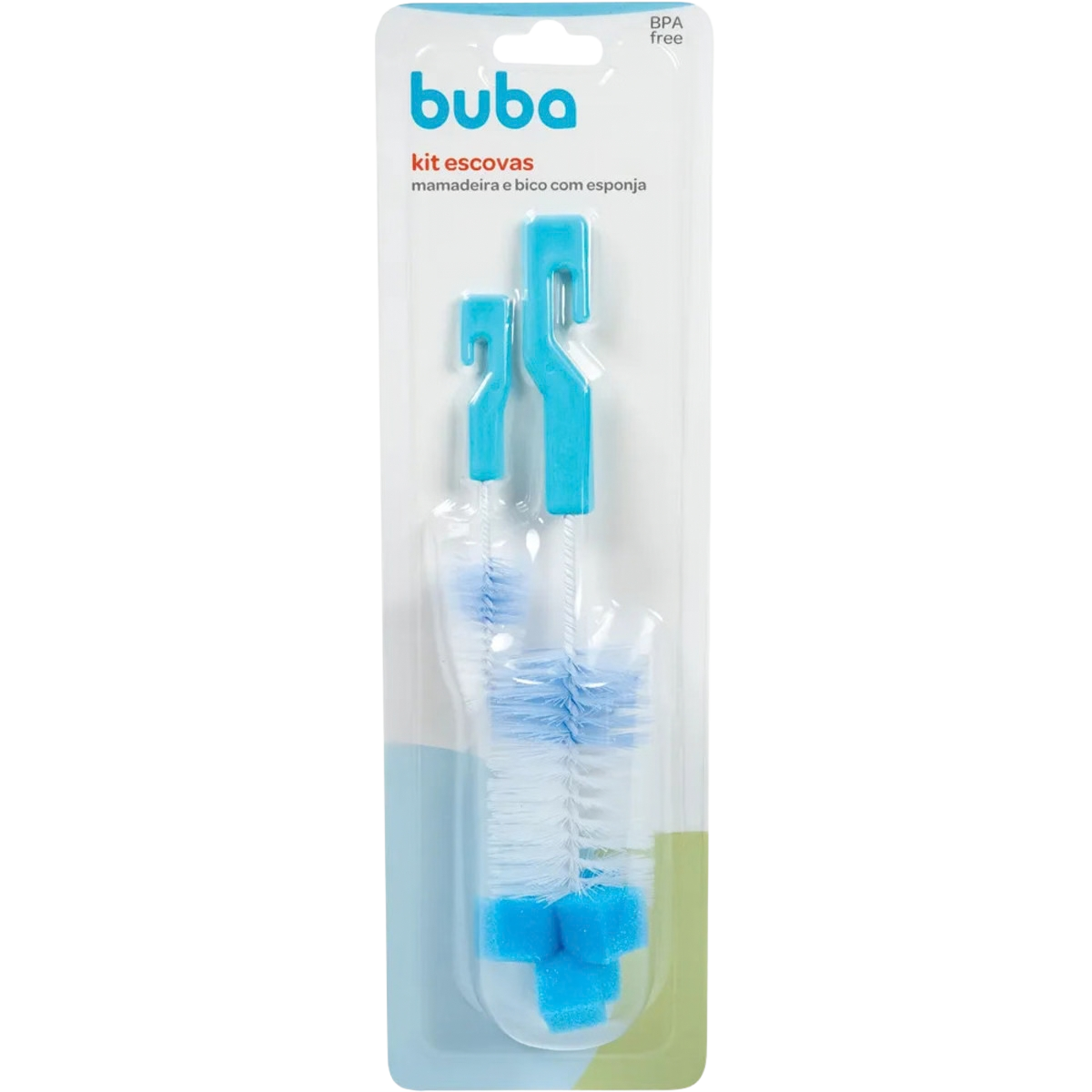 Kit Escovas Mamadeira E Bico Com Esponja Azul - Buba 