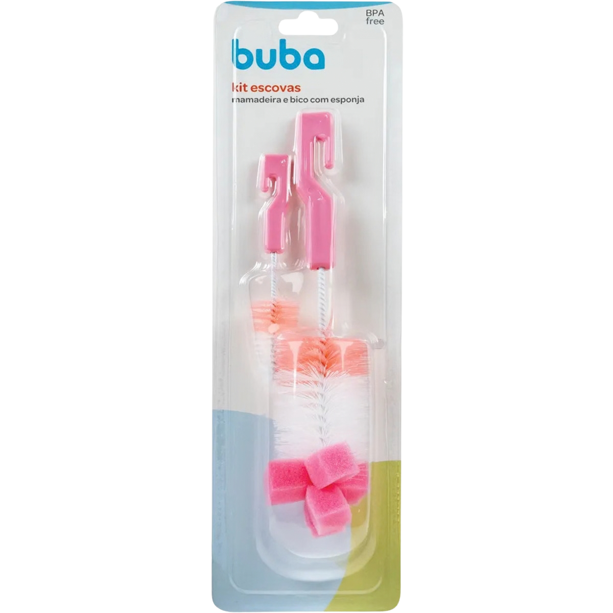 Kit Escovas Mamadeira E Bico Com Esponja Rosa - Buba 