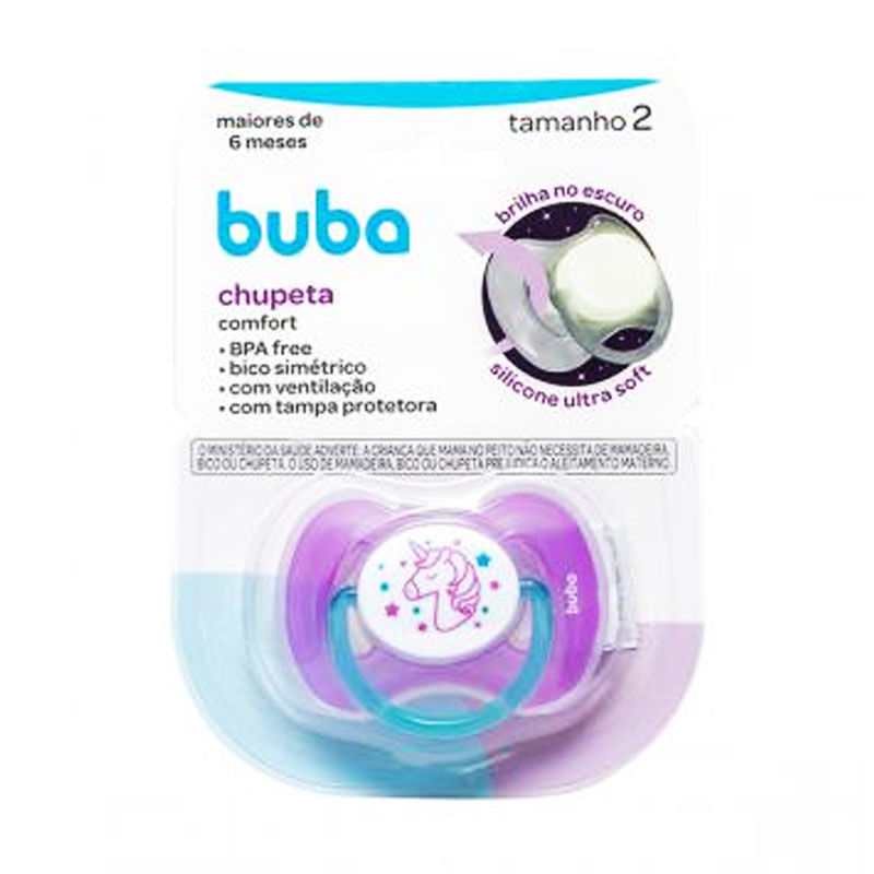 Chupeta Comfort Tam.2 Noturna Unicórnio Buba