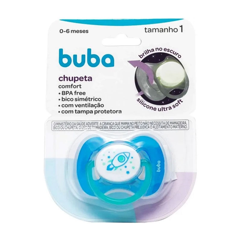 Chupeta Comfort Tam.1 Noturna Foguete Buba