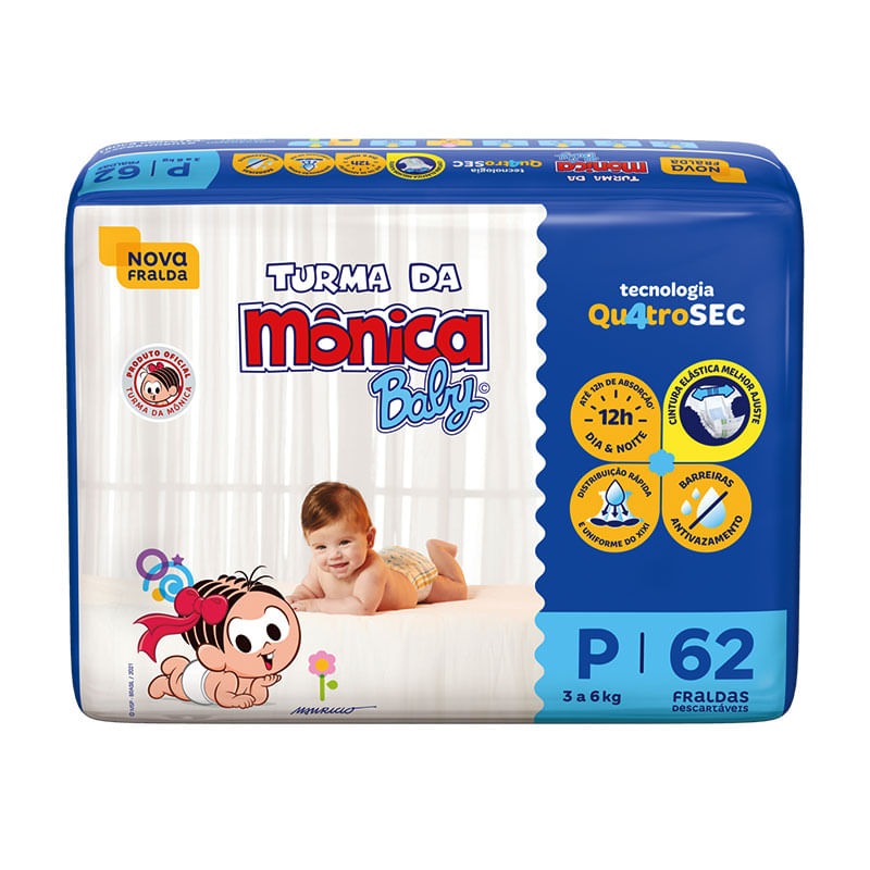 Fralda Turma da Mônica Mega P 62un