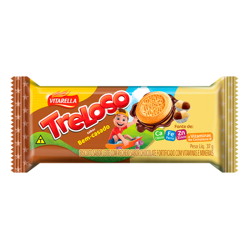 Biscoito Treloso Recheado Sabor Bem Casado Vitarella 37G