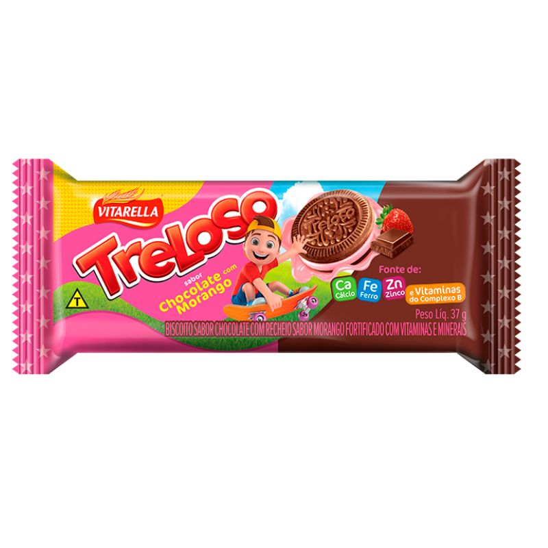 Biscoito Recheado Treloso Chocolate Com Morango 37g