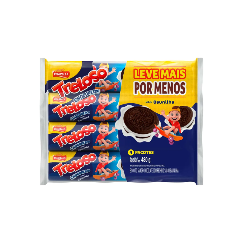 Biscoito Recheado Treloso Chocoresco Baunilha 480g