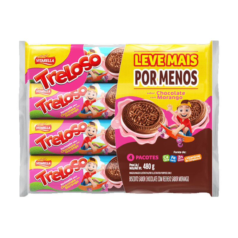 Biscoito Recheado Treloso Chocolate com Morango 480g