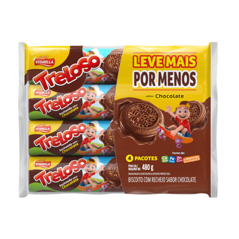 Biscoito Recheado Treloso Chocolate 480g