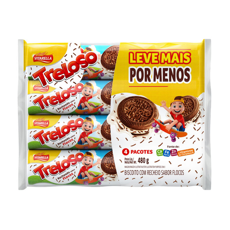 Biscoito Recheado Treloso Flocos 480g