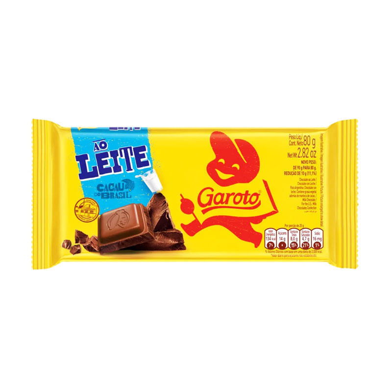 Barra Chocolate Garoto Chocolate ao Leite 80g