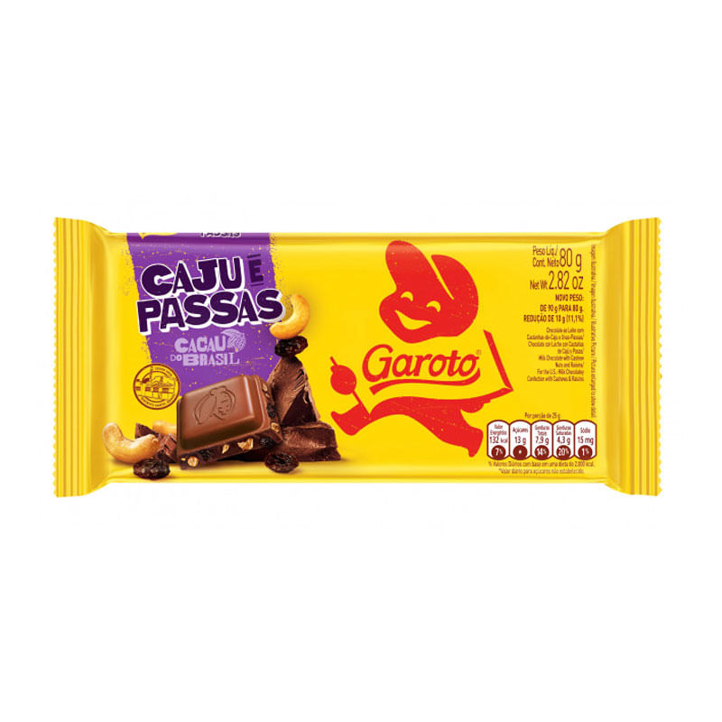 Barra de Chocolate Garoto Caju com Passas 80g