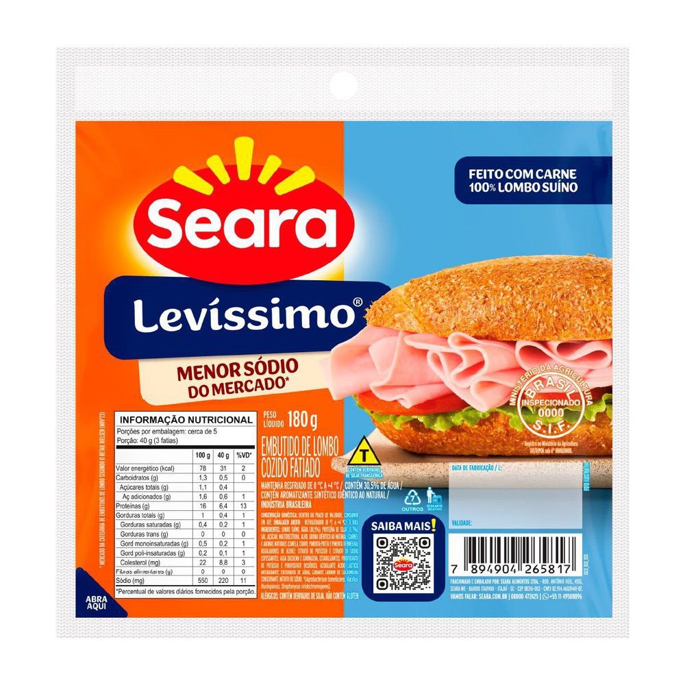 LOMBO LEVISSIMO SEARA FATIADO 180G