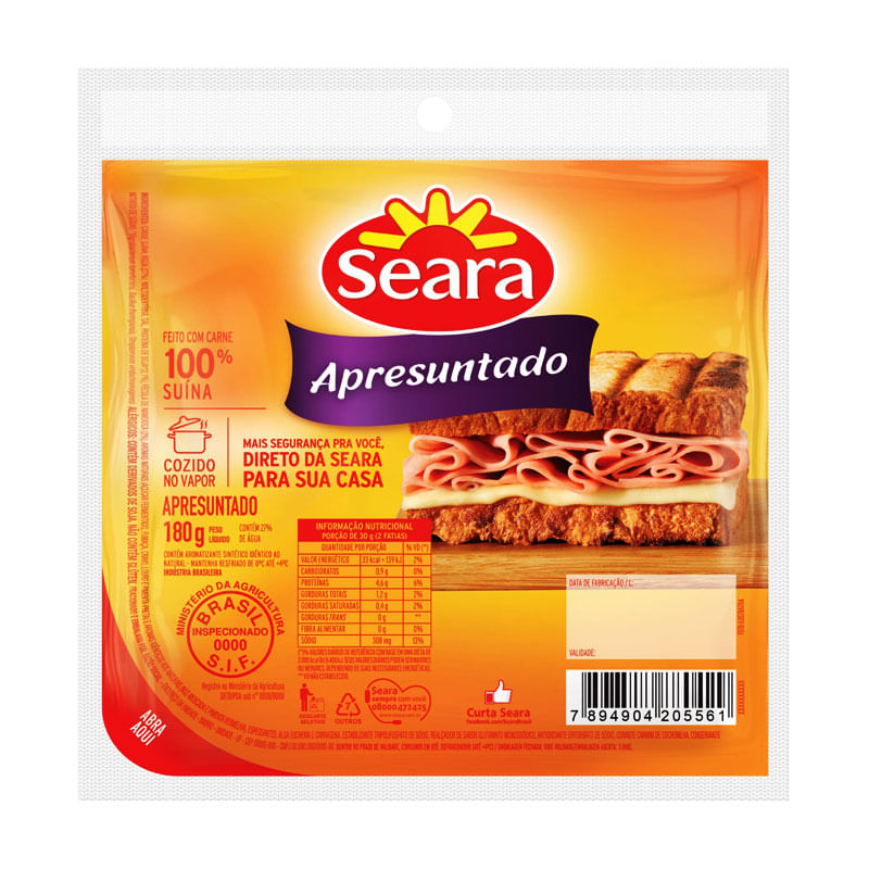 Apresuntado Seara Fatiado 180g