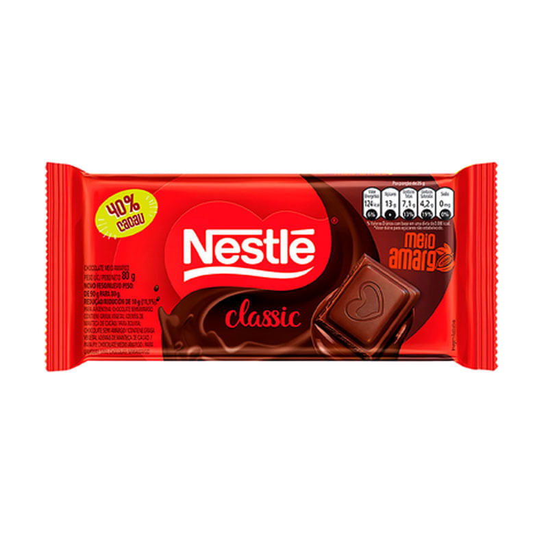 Barra de Chocolate Nestlé Classic Meio Amargo 80g